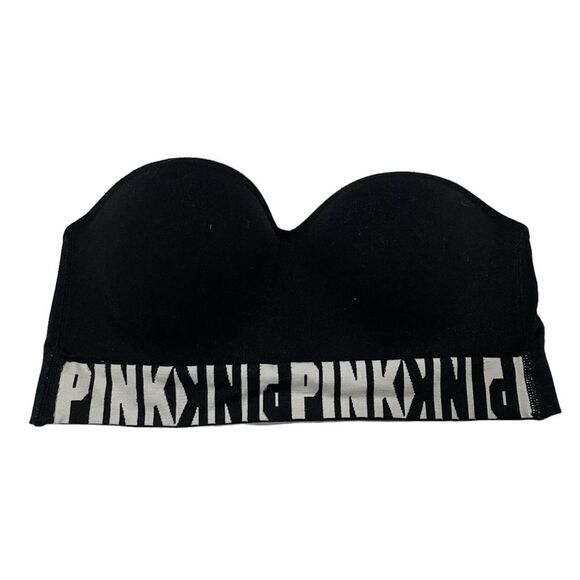 Victoria’s Secret PINK Black Padded Strapless Push Up Bandeau Bralette - Picture 1 of 3